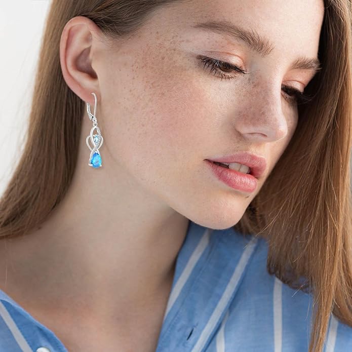 Infinity Butterfly Earrings 925 Sterling Silver Birthstone Dangle Drop Leverback Earrings Cubic Zirconia Hypoallergenic Jewelry Birthday Christmas Gifts for Women Mother Wife Her FYNSBLE