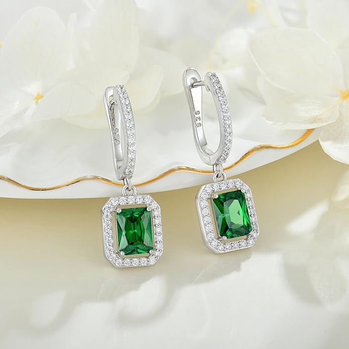 Women's Solitaire Dangle Drop Earrings 925 Sterling Silver Pure Square Huggie Earrings Hoop Dangle Drop Earrings Jewelry Gift WisbalJewelry