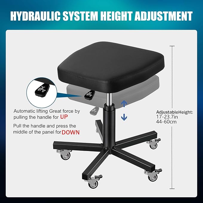 POARMEEY Polygonal Rolling Stool with Wheels Heavy Duty Swivel Stool with Hydraulic Hight Adjustment for Tattoo Salons Spas and Homes POARMEEY