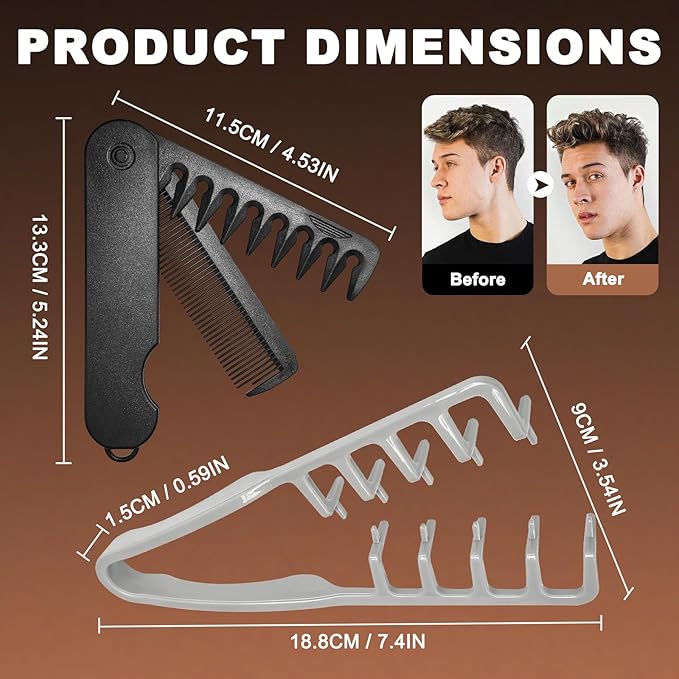 Texture Comb, Voluminous Wide Toothed Hair Comb, Wide & Fine-Toothed Dual-Purpose SetBangs Seam Grooming Accessory for Women and Men, ABS plastic with textured grip(1 SET) KMLWXD