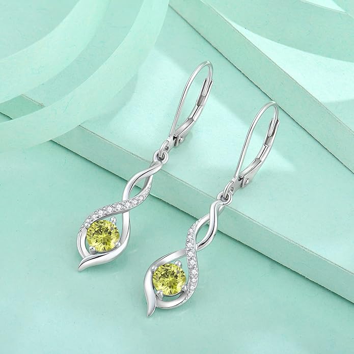 Infinity Dangle Drop Earrings for Women 925 Sterling Silver Leverback Earrings with Birthstone Jewelry Gifts for Women BlaniyJewelry