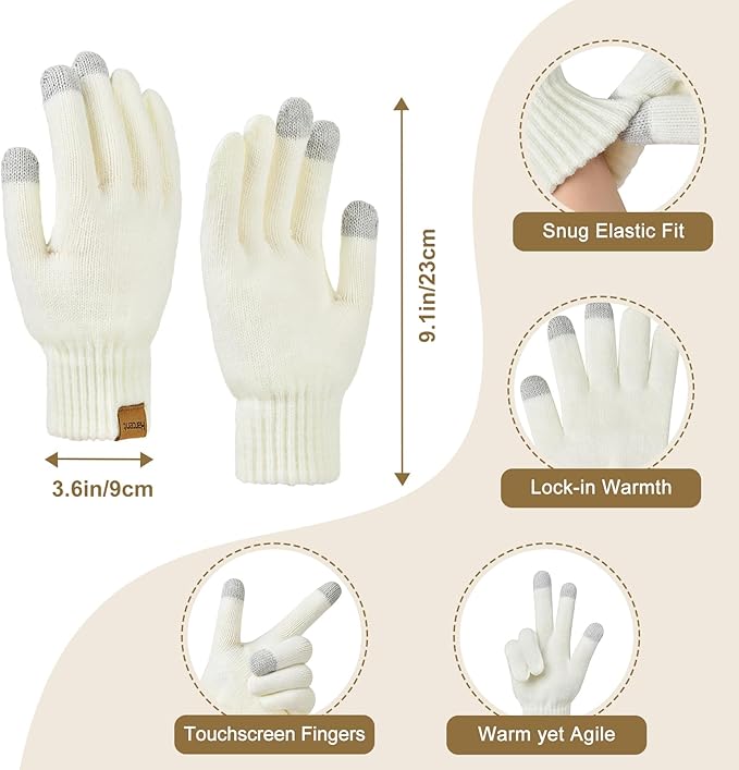 Womens Winter Warm Beanie Hat Long Neck Scarf and Touchscreen Gloves Set with Fleece Lined Pom Skull Caps for Women Harcent