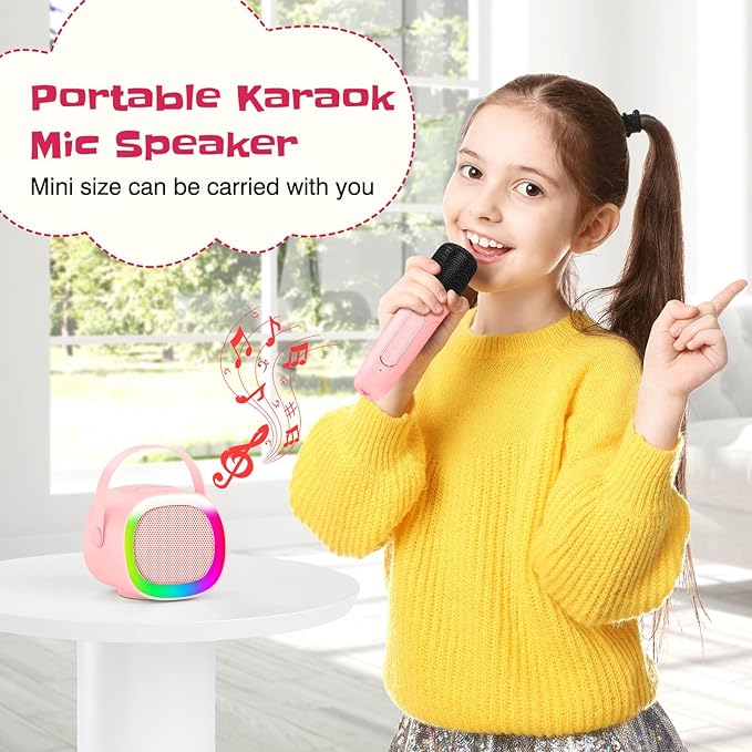 LENRUE Karaoke Machine for Kids, Birthday Gifts for Girls Boys Teens with Wireless Microphone, Colored Lights, Trendy Stuff Gifts for 3, 4, 5, 6, 7, 8, 9, 10 +Year Old (ProPink 2Mic) LENRUE