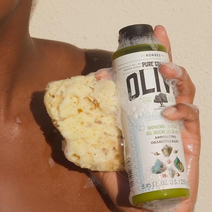 KORRES Olive Oil Shower Gel for Dry Skin, Moisturizing Body Wash Cleanser Made with Pure Greek Olive Oil, Hydrating and Nourishing Bath Soap for Smooth, Supple Skin, Sea Salt Scented, 8.45 fl oz Korres