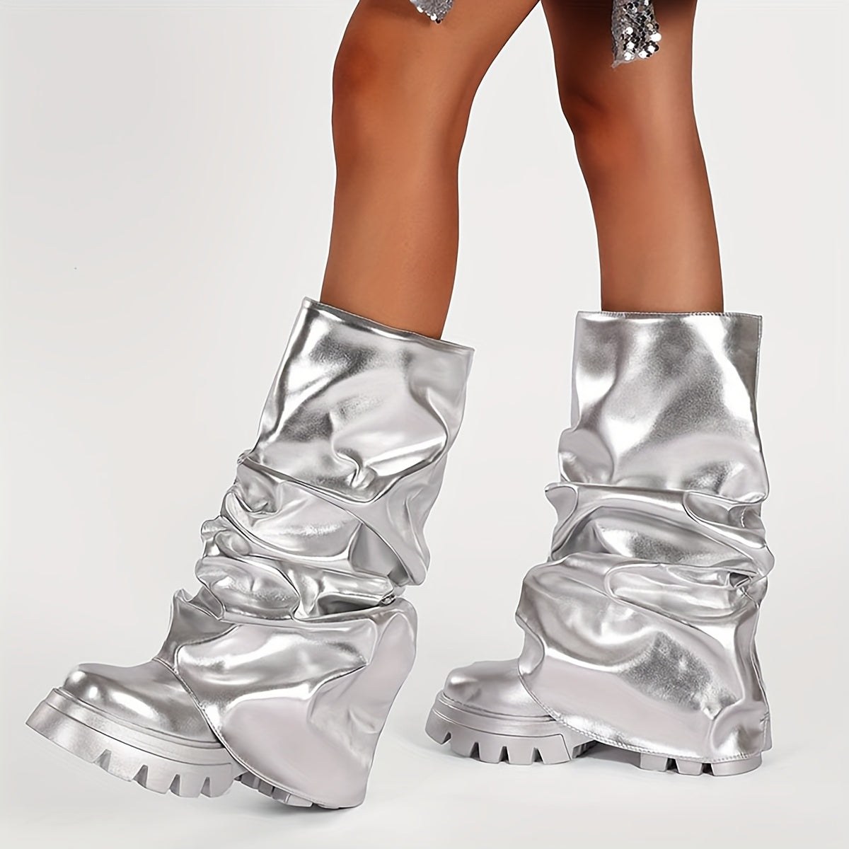 Metallic Slouchy Platform Boots