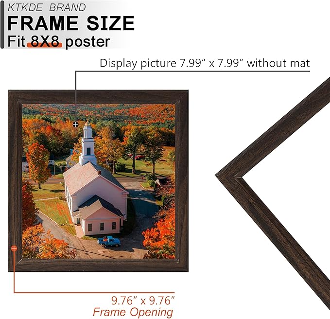 KTKDE 8x8 Picture Frame Set of 3, Walnut Wooded Wall Hanging for Tapletop Display, Best Square Photo Frame Studio Gallery for Photos, Posters & Art Prints KTKDE