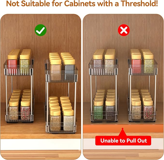 2 Pack Pull Out Spice Rack Organizer for Cabinet, 2 Tier Slide Out Spice Racks Organizer, Spice Cabinet Organizers, Cabinet Size Need:12'' High x 11'' Deep x 5'' Wide, Clear Acrylic DABIGE