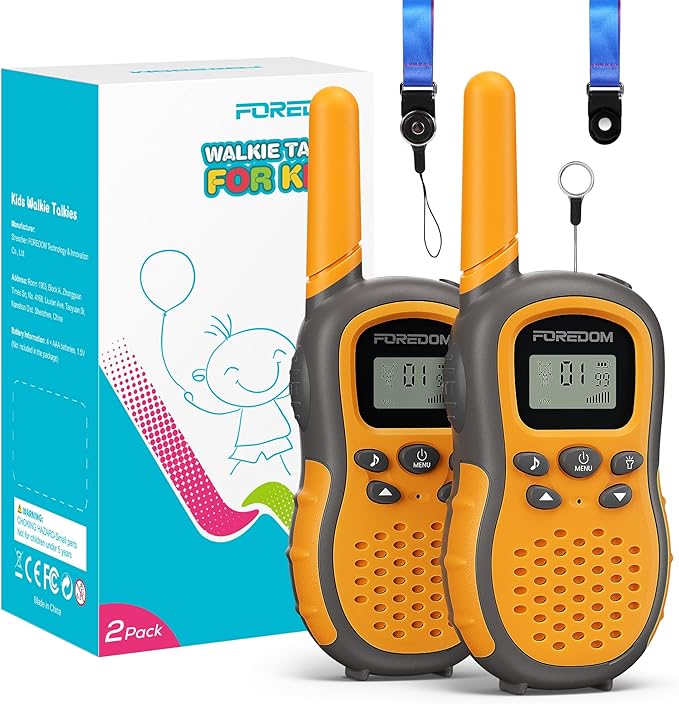FOREDOM Walkie Talkies for Kids Walkie Talkies Long Range for Boys Age 3 to 12 Year Old Birthday Toys with Flashlight, Lanyards, 2 Pack - Orange FOREDOM