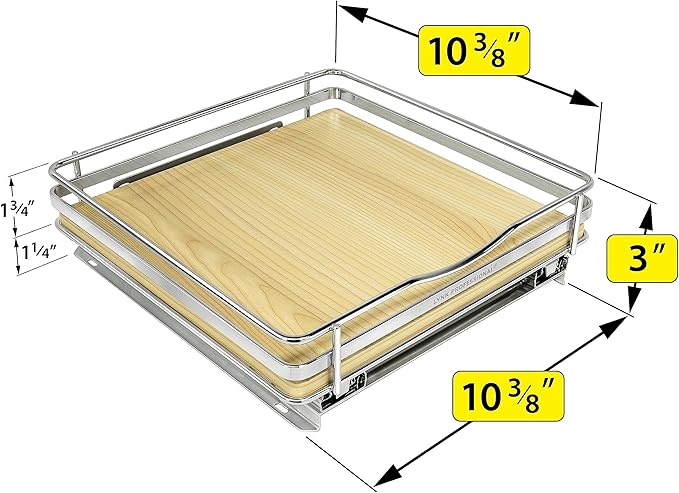 LYNK PROFESSIONAL® Élite™ Pull Out Spice Rack Organizer for Inside Kitchen Cabinets - 10-3/8 inch Wide - Slide Out Drawer – Wood/Chrome Sliding Spice Cabinet Organization Shelf Racks - 1 Tier LYNKPROFESSIONAL