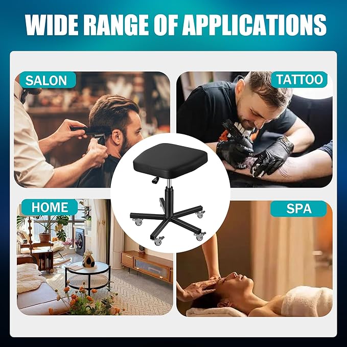 POARMEEY Polygonal Rolling Stool with Wheels Heavy Duty Swivel Stool with Hydraulic Hight Adjustment for Tattoo Salons Spas and Homes POARMEEY