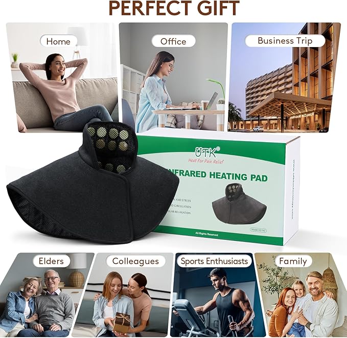 UTK Far Infrared Heating Pads for Neck and Shoulders and Back, Hot to 159℉, Gift for Men, FSA-HSA Eligible Shoulder Heating Pad with 66 Jade, 0-240 Min Auto Shut Off, Adjustable Size (23 x 24'') UTK