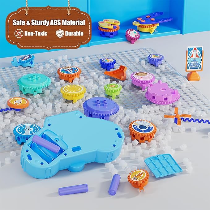 STEM Gears Toys for Kids Ages 3+, Creative Learning Building Blocks, 20Pcs Educational Construction Toy Set, Electric & Manual Dual Mode, Versatile Gear Playset Gift for Boys & Girls