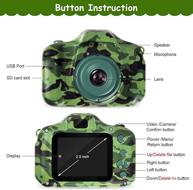 DEKER Waterproof Camera for Kids, Christmas Birthday Gifts for Boys Girls 3-12 Year Old, Mini HD Toddler Digital Video Children Travel Camcorder, 2 Inch IPS Screen with 32GB Card (Green) DEKER