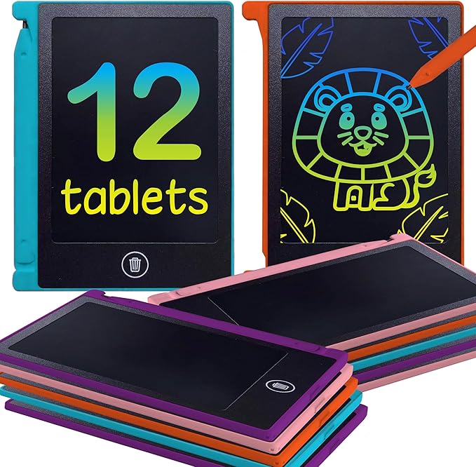Party Favor Mini LCD Writing Tablet for Kids, 12 Pack – 4.5 Inch Mini Drawing Board. Fun and Educational for Kids That Sketch and Doodle. Perfect Goodie Bag and Gift Bag Filler, School Prize Or Gift Kick Boosters