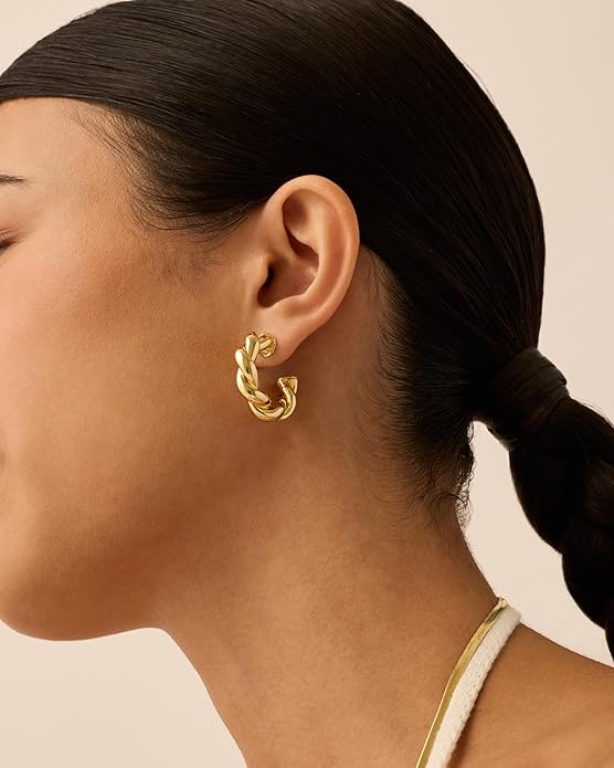 PAVOI 14K Gold Plated Chunky Twisted Puffed Rope Hoop Earrings for Women | Gold Earring Pair PAVOIJewelry