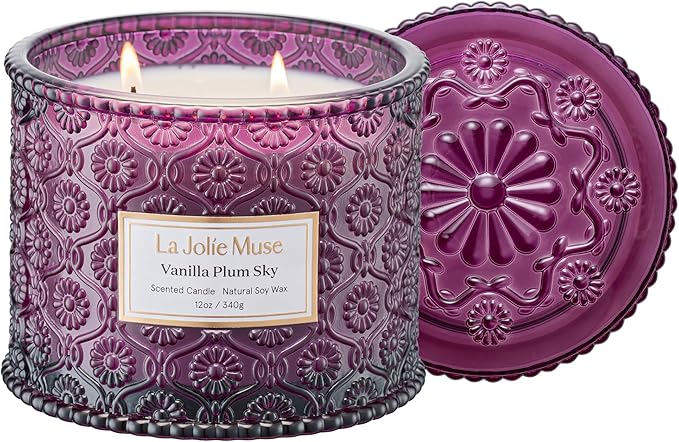 LA JOLIE MUSE Vanilla Plum Sky Candle - Coconut, Vanilla, Plum | 12 oz Large 2-Wick Soy Wax Candle | 60 Hours Clean Burn | Gift-Ready for Hosts & Gatherings | Elegant Home Decor LaJol%C3%ADeMuse