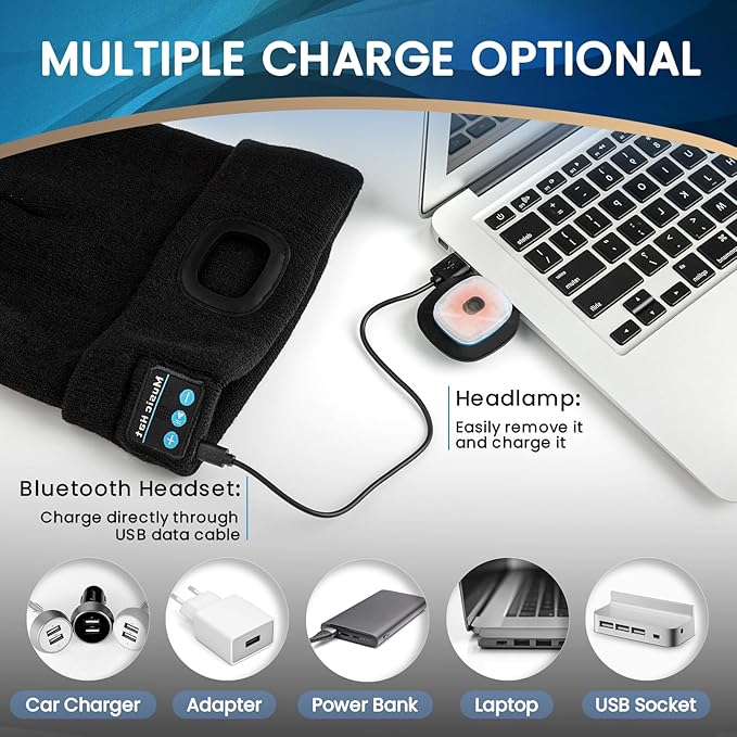 VIBELITE Bluetooth Beanie Hat with Light, USB Rechargeable LED Headlamp with Wireless Headphones, Christmas Gifts Stocking Stuffers for Men, Teen Boys, Him, Husband, Boyfriend, Pink VIBELITE