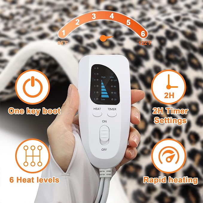 Deepsoon Heating Pad,Electric Heating Pads for Back,Neck,Abdomen,Moist Heating Pad for Shoulder,Knee,Arms,Legs,Dry/Moist Heat & Auto Shut Off,Birthday Gifts for Men and Women,Leopard Print,33x17 Inch Deepsoon