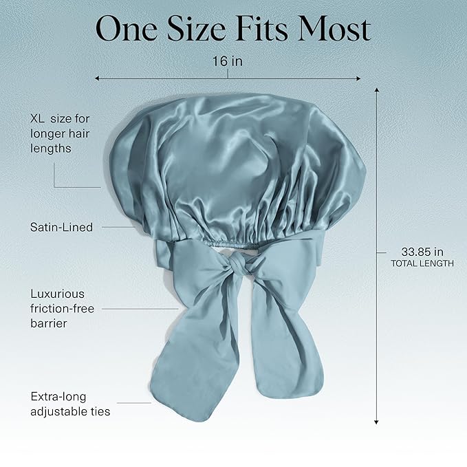 Kitsch XL Satin Bonnet for Sleeping - Softer Than Silk Hair Bonnet for Women - Secure Fit, Adjustable Night Cap for Curly & Textured Hair - Prevents Breakage, Tangles & Thinning- Haze Blue Kitsch