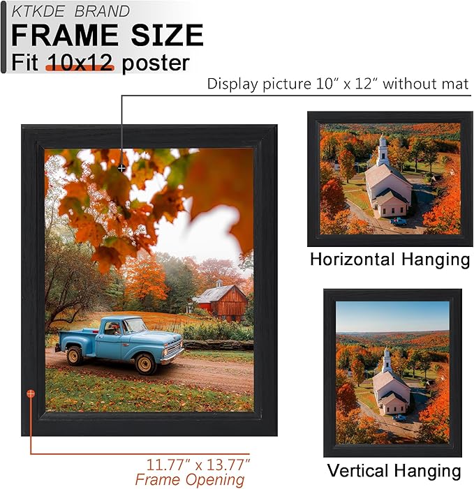 KTKDE 10x12 Picture Frame Set of 3,Black Wooded Shatter Resistant Glass, Vertical & Horizontal Wall Hanging for Wall or Tapletop Display,Studio Gallery Photo Frame for Photos, Posters & Art Prints KTKDE
