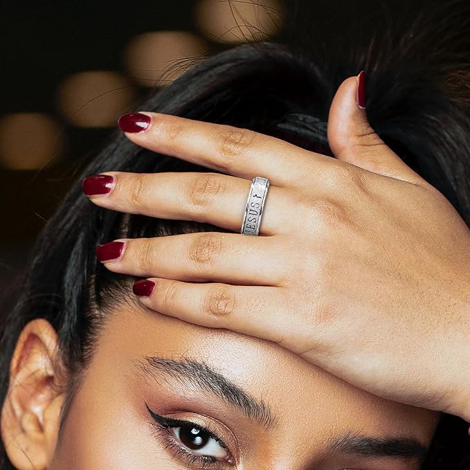 OreilleStar Fidget Spinner Anxiety Ring for Women: Fidget Toys Adults Cute Jesus Thumb Ring Stainless Steel Gold Silver Size 5 6 7 8 9 10 (Silver, 6)