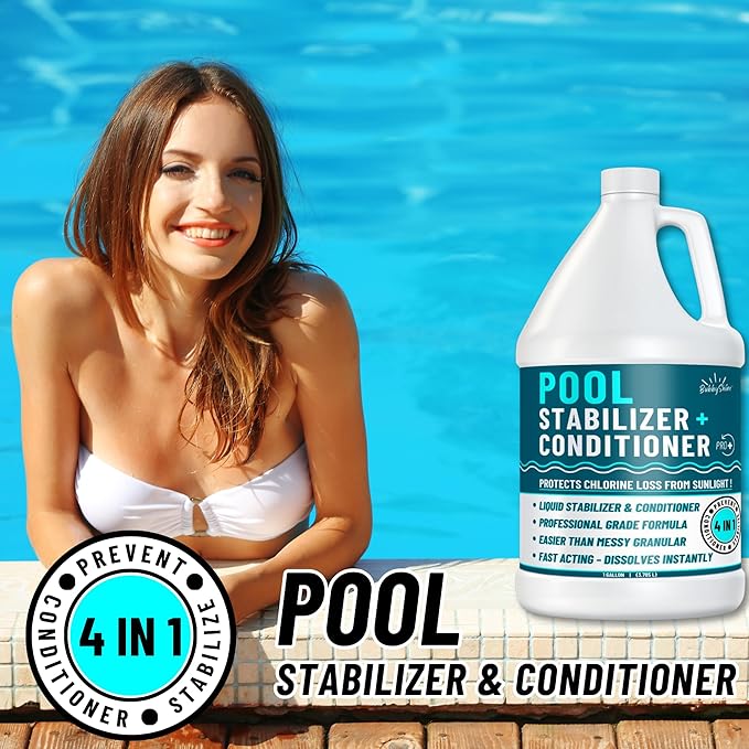 Pool Stabilizer - Cyanuric Acid Pool Stabilizer, Liquid Chlorine Stabilizer for Pool Chemicals, Swimming Pool Conditioner Stabilizer, Pool Stabilizer for Salt Pool & Chlorine, 1 Gallon BubbyShine
