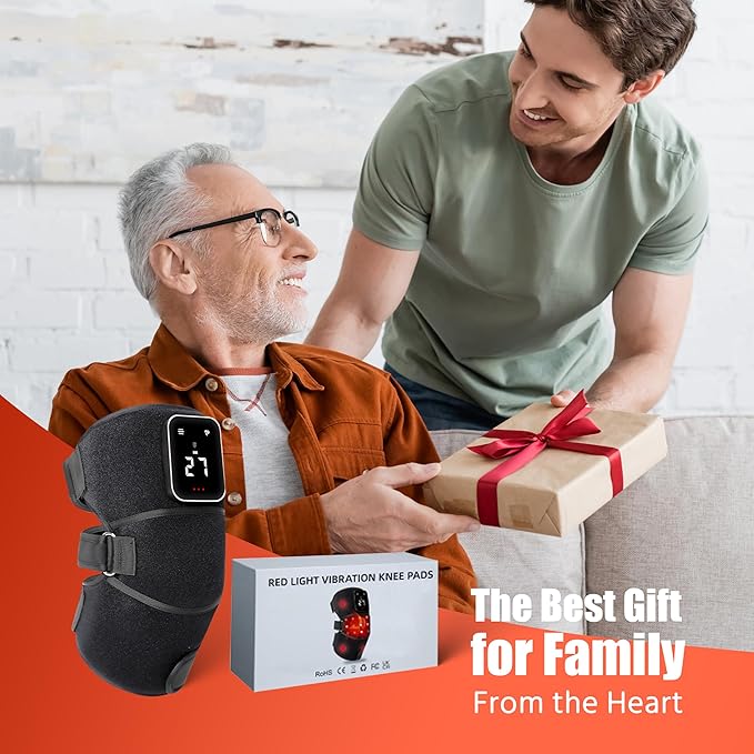 Red Light Therapy Vibration Knee Massager, Vibration & Heat - 5 Massage Zones, 660nm & 850nm Wavelengths, Rechargeable Heating Pad Knee Wrap, Gift for Men and Women Syluris