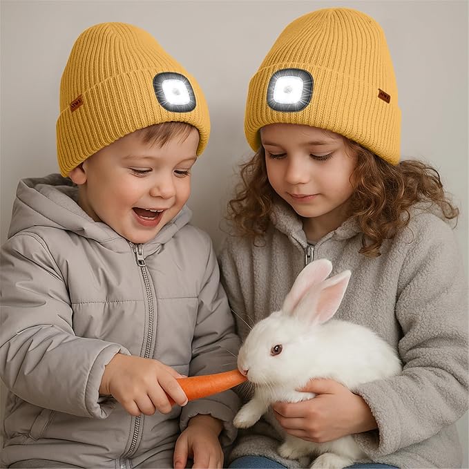 ATNKE Kids LED Lighted Beanie Cap,USB Rechargeable 4 LED Running Headlamp Lined Fleece Hat Light Gift for Boys and Girls ATNKE