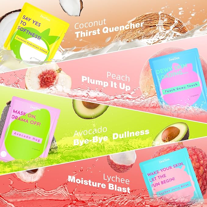 ZealSea Clean Beauty Face Masks Skincare, Minimalism 15 Ingredients Sheet Mask, Deep Hydration Facial Mask for Bouncy & Glowing, Sleepover Spa Party Supplies, Women Teen Girl Gifts Trendy Stuff, 7Pack ZealSea