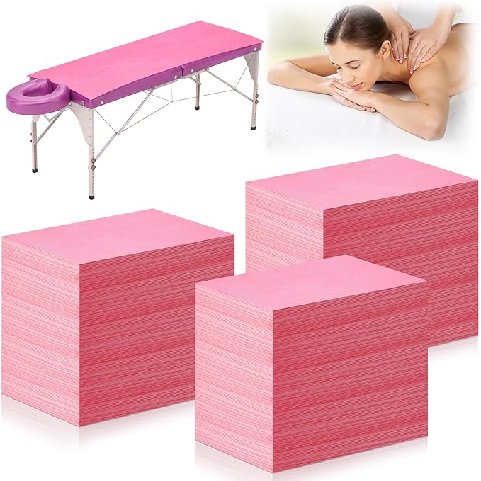 Tegeme 150 Pieces Disposable Massage Table Sheets 31" x 70" Waterproof Bed Sheets Non Woven Bed Cover for Massage Table Beauty Salons Tatto Spa Hotels(Pink) Tegeme