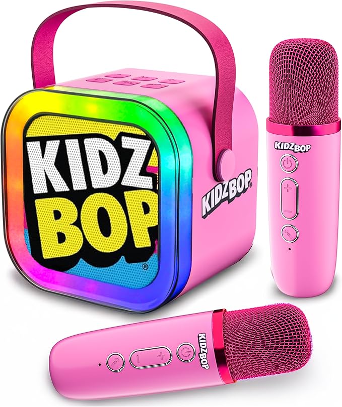 Move2Play, Kidz Bop Mini Karaoke Machine for Kids | Official Kidz Bop Merchandise | 2 Microphones | Connect with Bluetooth | 3, 4, 5, 6, 7+ Year Old Gift | Toy for Girls, Boys, & Toddler Move2Play