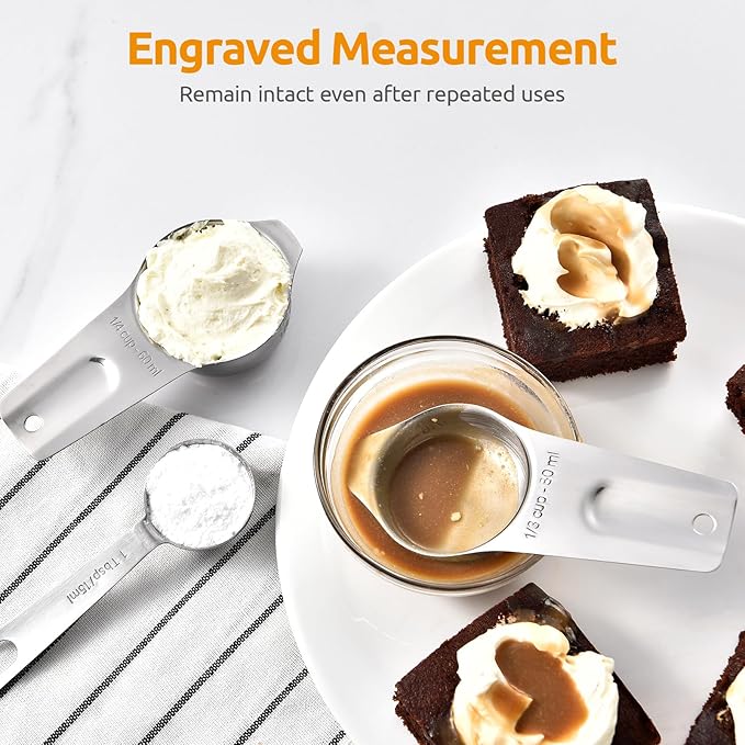 Measuring Cups and Spoons 12 Pieces: U-Taste 18/8 Stainless Steel Kitchen Metal Measure Gadgets, Heavy Duty Stackable Portion Teaspoon Tablespoon Scoop for Baking Cooking Dry & Liquid Food Ingredient U-Taste
