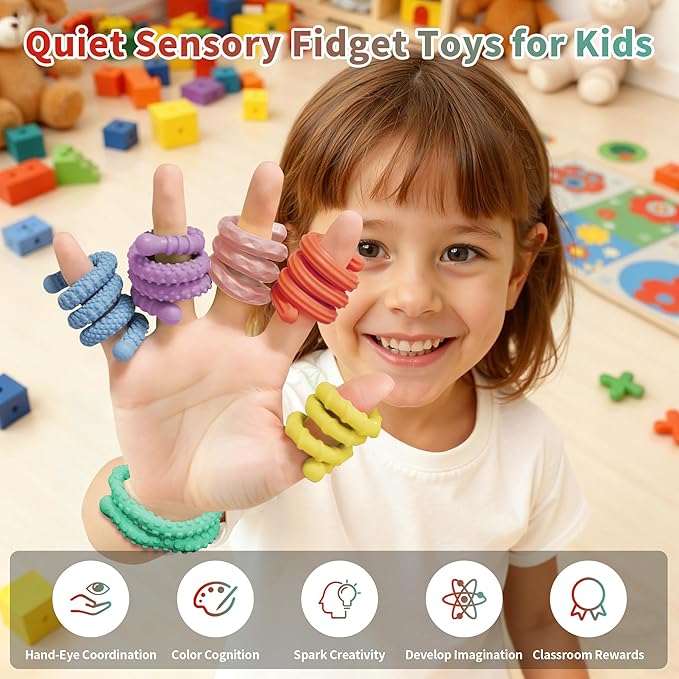 Hepotk Sensory Fidget Sticks - 6PCS Silicone Fidget Toy Pack with Mixed Textures, Random Colors & Styles | Stress Relief Toys for Autistic Kids 3+ & Adults | Must-Have for Travel, School & Home