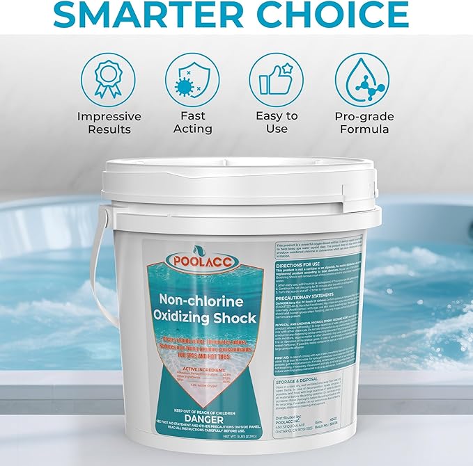Non-Chlorine Spa Shock for Hot Tub - 5 lbs, Chlorine-Free Shock Oxidizer Treatment for Hot Tubs, Spas and Swimming Pools, Fast Acting, Quick Dissolving Oxidizing Shock for Crystal Clear Water Kick Boosters