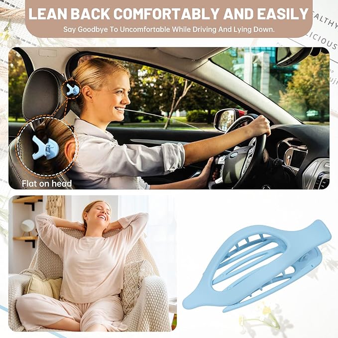 French Flat Hair Clips for Women - 6Pcs Flat Hair Claws for Thin Thick Hair Strong Hold No Slip Grip Hair Claw Clips for Women Girls (Flower (Blue)) AWAYTR