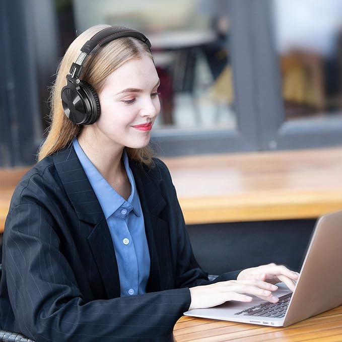 OneOdio Bluetooth Over Ear Headphones, 110 Hrs Wireless/Wired Stereo Sound Foldable Headsets with Deep Bass 50mm Neodymium Drivers for PC/Computer/Podcast- Studio Wireless Pro C, Black OneOdio