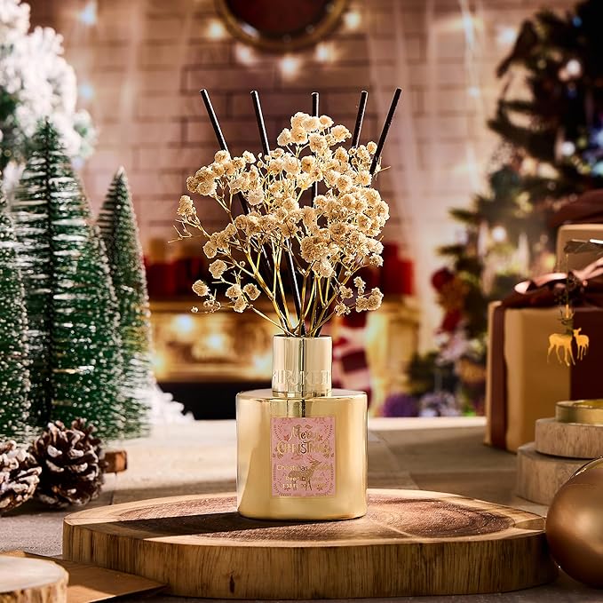 Airkeep Christmas Reed Diffuser Set - 3.38 fl oz (100 ml) Christmas Cookie Oil Diffuser with 8 Reed Sticks, Home Fragrance for Bathroom Shelf Decor Airkeep