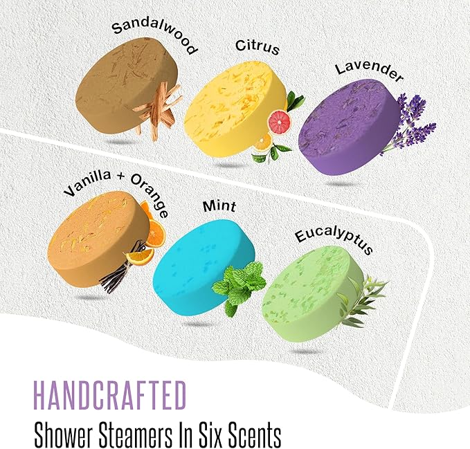 Shower Steamers Aromatherapy GOSSBY 6 Pack - Gifts for Women, Birthday Gifts for Her, Home Spa, Shower Bombs, Self Care, Relaxation, Lavender Essential Oil, Teen Girl Gifts - Serene Essence Style Gossby