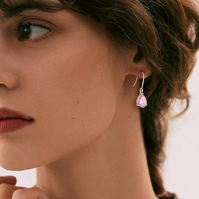 925 Sterling Silver 7x10MM Teardrop Birthstone Earrings, Solitaire Dangle Fish Hook Earrings for Women, Prom Jewelry Gifts RaymardJewelry