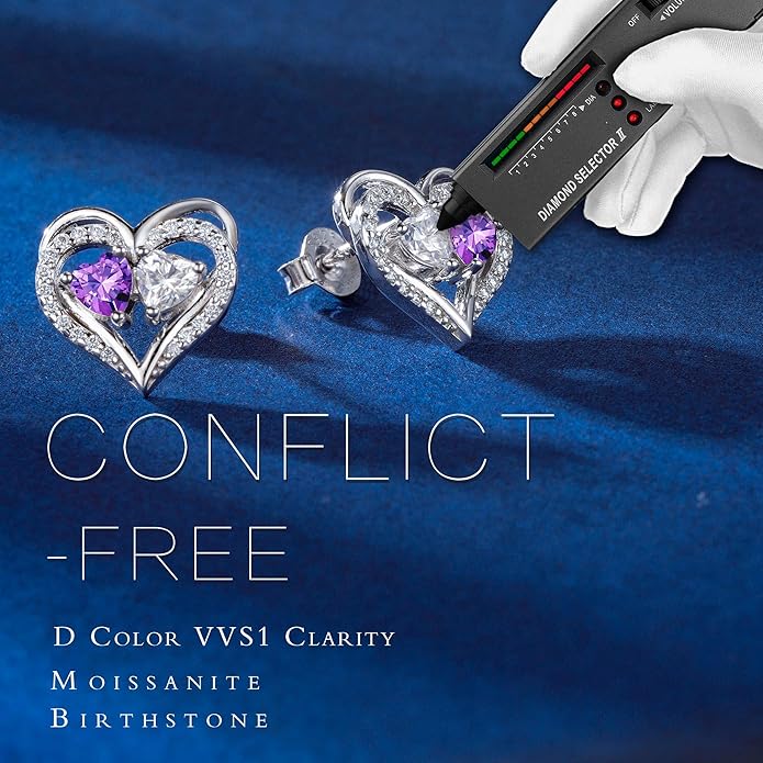 MOOSEA Christmas Gifts for Women - 925 Sterling Silver Heart Earring Anniversary Birthday Gifts for Women Wife Girlfriend Mom Birthstone Moissanite Jewelry Gift MOOSEA