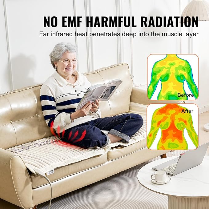 VEVOR Far Infrared Heating Pad, Amethyst Heating Mat with Negative Ions, 103-159℉ Hot Gemstones Therapy Mat with 0-12 Hours Timer for Full Body Pain Relief (72 x 24-inch) VEVOR