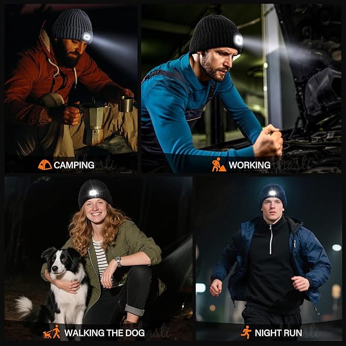 2 Pack Bluetooth Beanie Hat with Light for Men, Rechargeable LED Beanie with Light, Headlamp Cap Wireless Headphones, Christmas Gifts for Teens Stocking Stuffers for Men Dad（Black&Navy） AHASTI