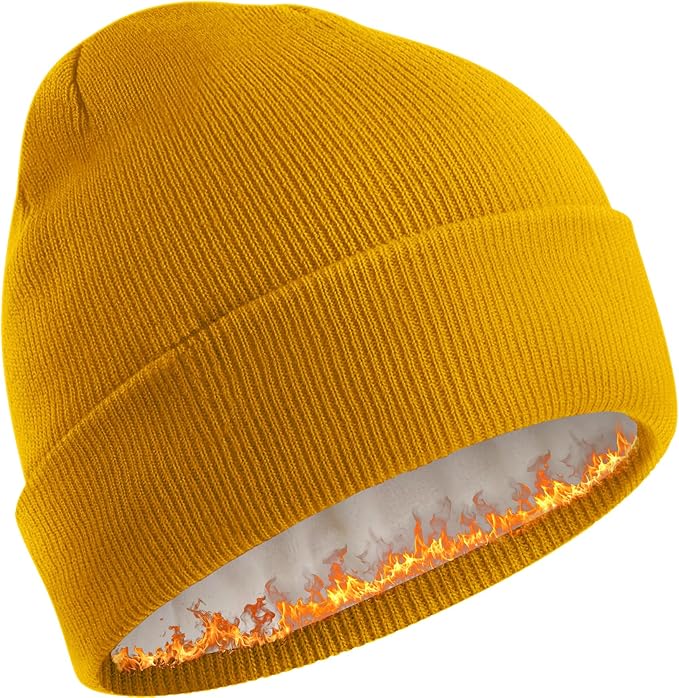 Winter Fleece Lined Beanie for Men Women, 100% Cotton Knit Thick Warm Beanies Hat, Cuffed Fisherman Hats Ski Skull Cap Simapu