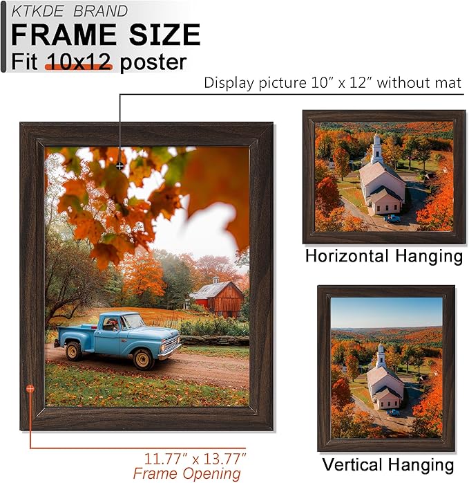 KTKDE 10x12 Picture Frame Set of 5,Walnut Wooded Shatter Resistant Glass, Vertical & Horizontal Wall Hanging for Wall or Tapletop Display,Studio Gallery Photo Frame for Photos, Posters & Art Prints KTKDE