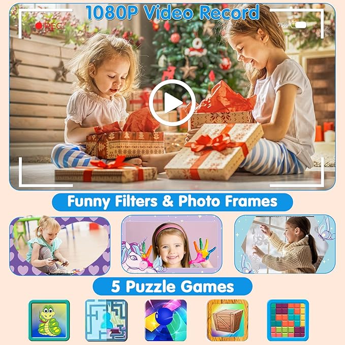 Kids Camera Instant Print - Kids Printing Cameras That Print Photos Toddler Digital Camera for Kid 1080P Toys Video Cameras Christmas Birthday Gifts for 3-12 Year Old Girls Boys Pink PROGRACE