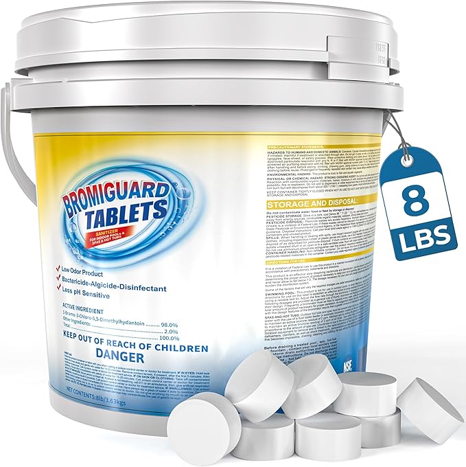 1 Inch Bromine Tablets | Brominating Chemical Sanitizer for Spas, Hot Tubs or Indoor Pools - Low Odor, Less Irritation, Pre-Stabilized, Long-Lasting, Chlorine Alternative - 8 lbs Kick Boosters