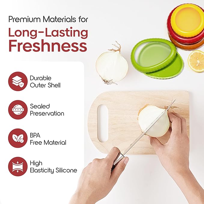 Set of 4 Food Popz Storage Containers | Fruit and Vegetable Anti-Oxidation Storage Box for Avocado, Onion, Lemon & Tomato | Fresh Pod Reusable Fruit Antioxidant Storage for Fridge | BPA-Free Box Doublewave