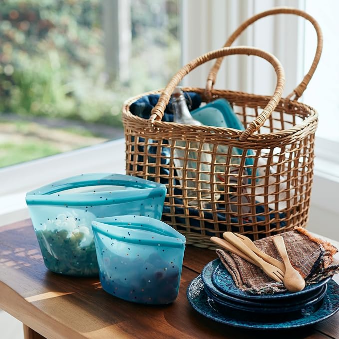 Stasher Premium Silicone Reusable Food Storage Bags, 4-Pack, Sea Spray, Multi-Use Food Storage Bags, Lunch Bag, Travel Containers, BPA Free, Leak-free, Dishwasher-Safe, Eco-friendly Stasher