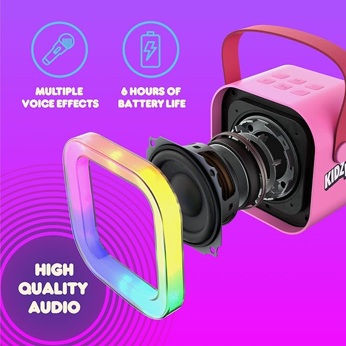 Move2Play, Kidz Bop Mini Karaoke Machine for Kids | Official Kidz Bop Merchandise | 2 Microphones | Connect with Bluetooth | 3, 4, 5, 6, 7+ Year Old Gift | Toy for Girls, Boys, & Toddler Move2Play