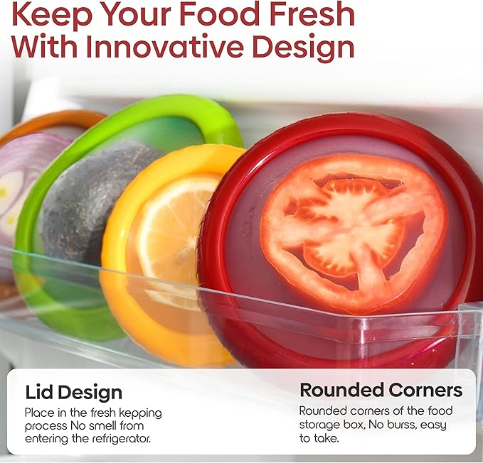 Set of 4 Food Popz Storage Containers | Fruit and Vegetable Anti-Oxidation Storage Box for Avocado, Onion, Lemon & Tomato | Fresh Pod Reusable Fruit Antioxidant Storage for Fridge | BPA-Free Box Doublewave
